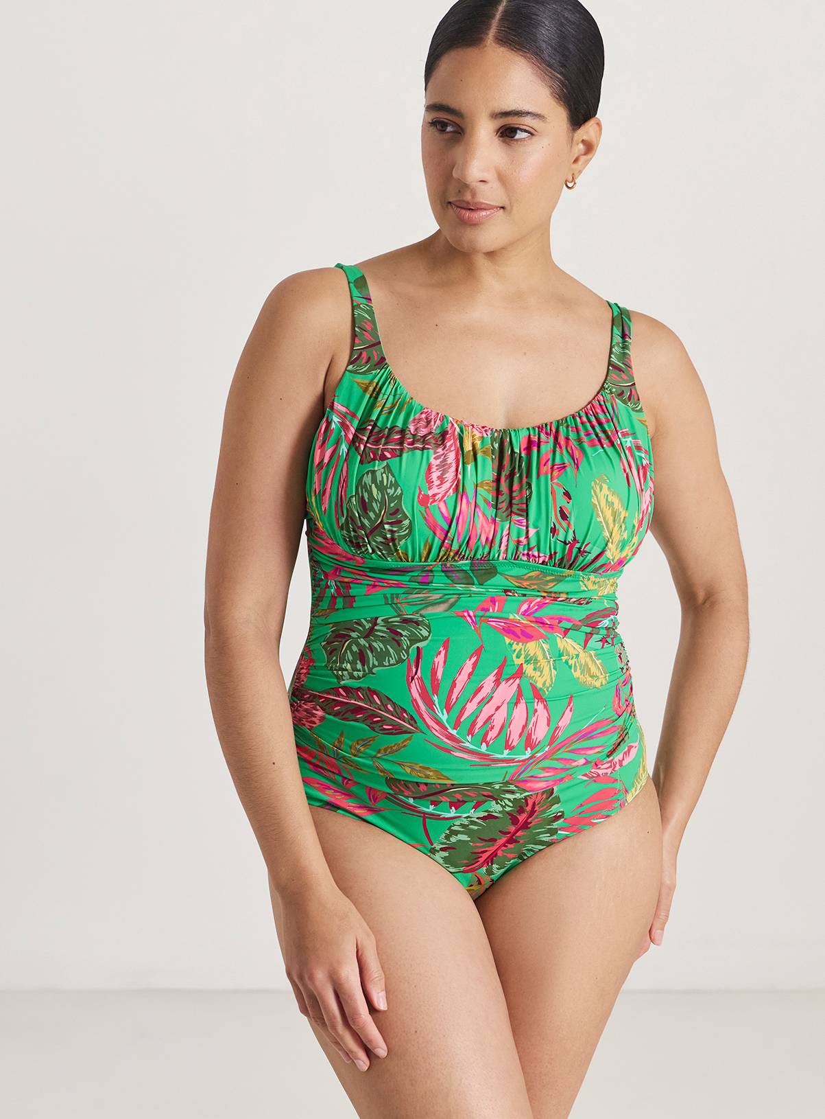 SIMPLY BE Magisculpt Lose Up To An Inch Tummy Control Swimsuit Tropical Print 32 - Image 1
